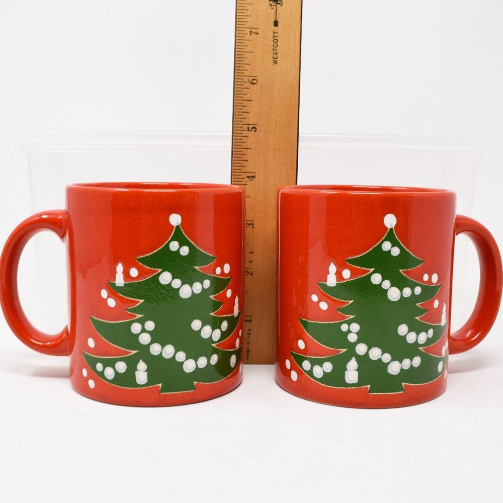 VTG Set Waechtersbach West W Germany Christmas Tree Mug Ceramic Red Green 2 Cups - Picture 14 of 14